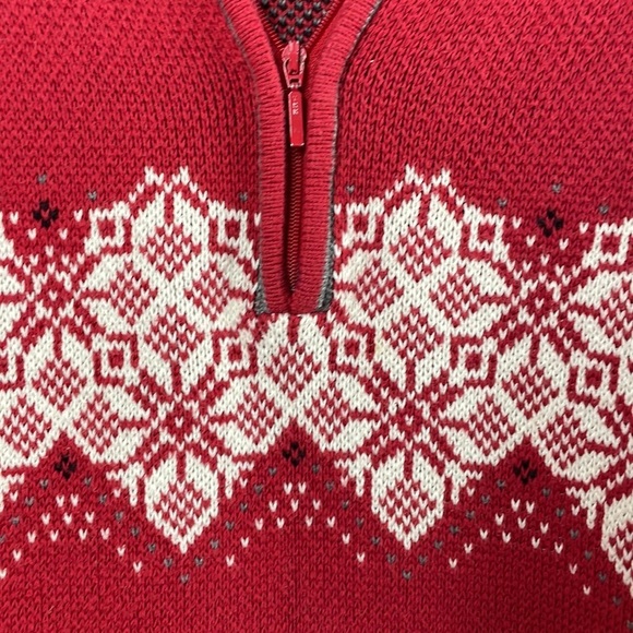 Hanna Anderson combed cotton thick red Nordic fair isle sweater quarter zip sz? - Picture 3 of 7